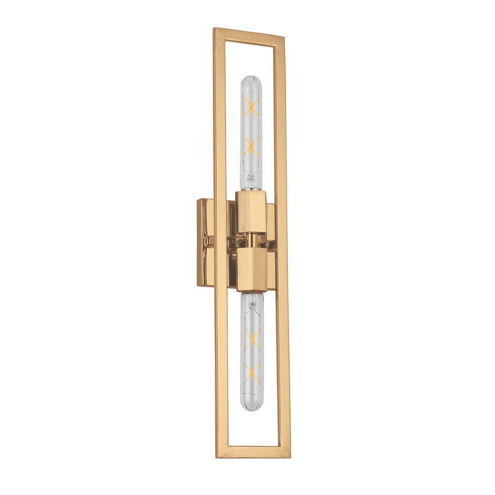 2 Light Incandescent Wall Sconce, Aged Brass