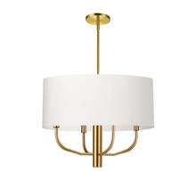 Dainolite ELN-224C-AGB-790 - 4 Light Incandescent Pendant, Aged Brass w/ White Fabric Shade